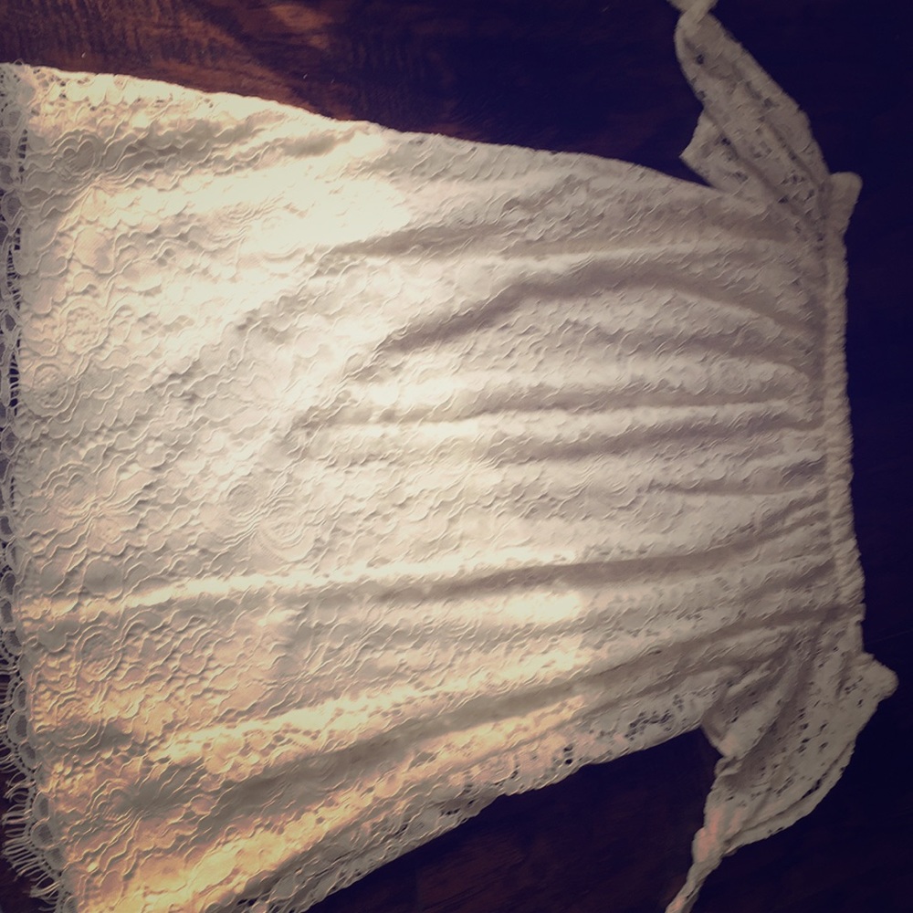 off the shoulder white lace mini dress